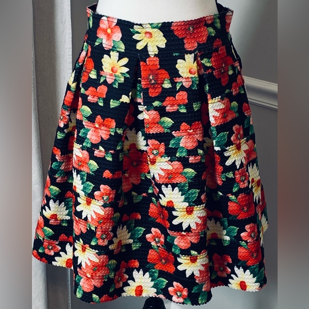 Gracia Floral Pleated Bandage Skirt Flared Maximalist Flowers Size L Large - Picture 2 of 6